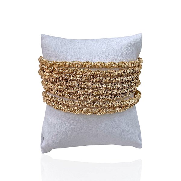 Pulseira Bijuteria Dourado e Prata Malha Torcida Imã