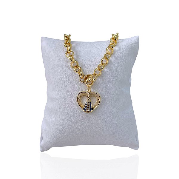 Pulseira Folheada Ouro 18k e Prata 925 Elos Nossa Senhora Coração Cravejado