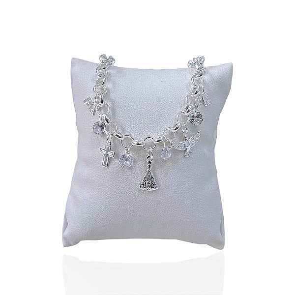 Pulseira Folheada Prata 925 Elos Religiosa Ponto de Luz
