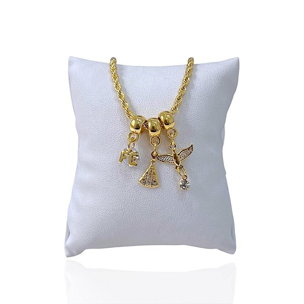 Pulseira Folheada Ouro 18k Malha Fé Nossa Senhora Espírito Santo