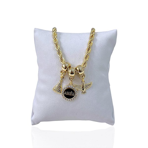 Pulseira Folheada Ouro 18k Cordão Baiano Nossa Senhora Amém Espírito Santo