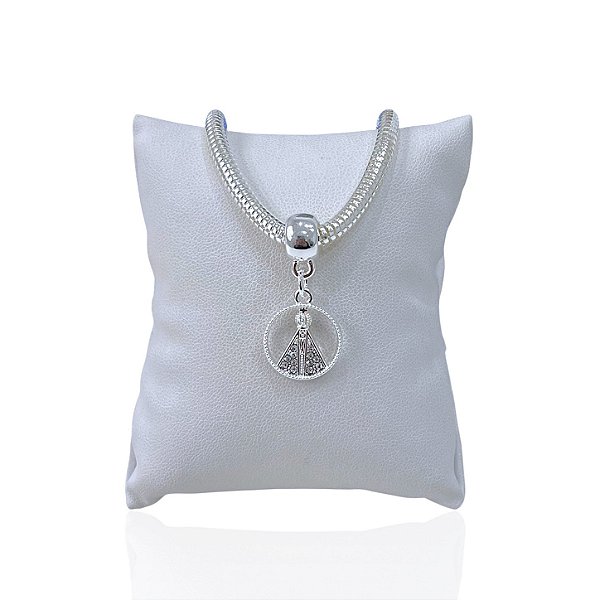 Pulseira Folheada Prata 925 Malha Nossa Senhora Cravejada