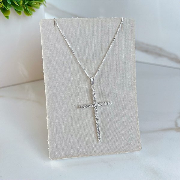 Colar Folheado Prata 925 Cruz Strass