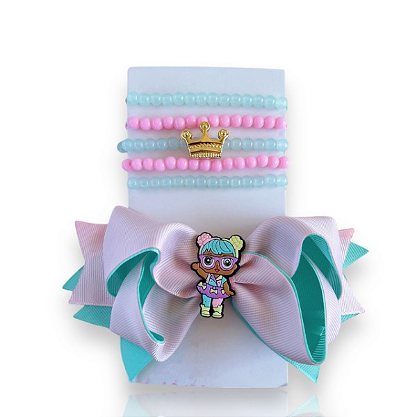 Conjunto Infantil Laço e Kit Pulseiras Lol