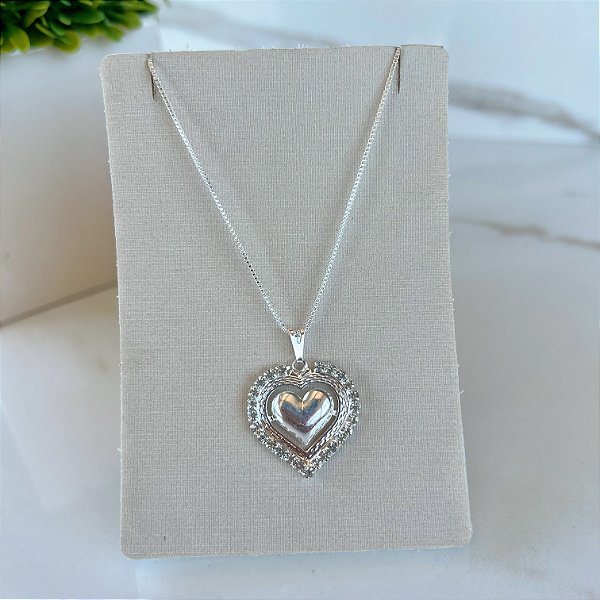 Colar Folheado Prata 925 Coração Strass