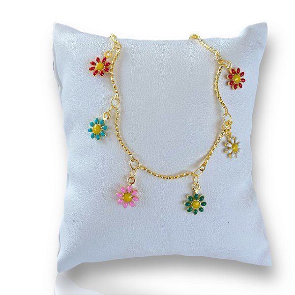 Pulseira Folheada Ouro 18k Margaridas Colors