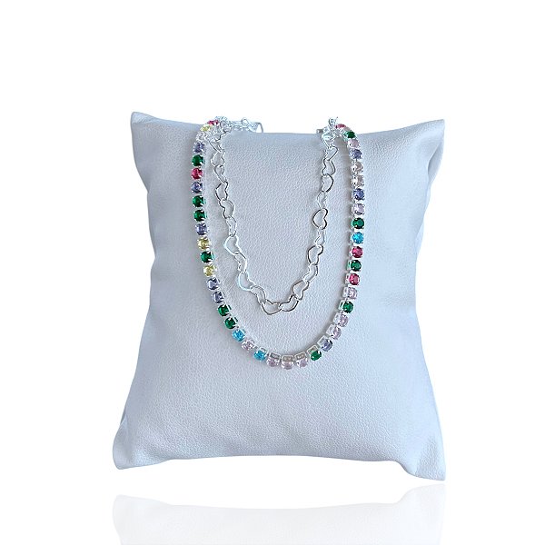 Pulseira Folheada Prata 925 Corações Riviera Colors Dupla