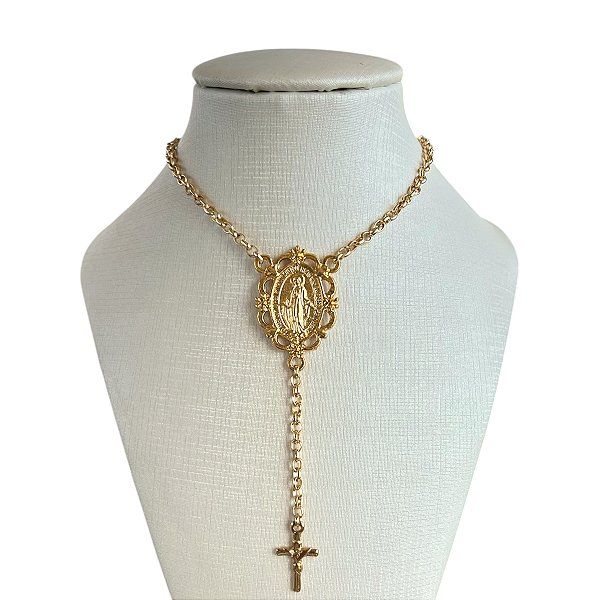 Colar Folheado Ouro 18k Terço Nossa Senhora