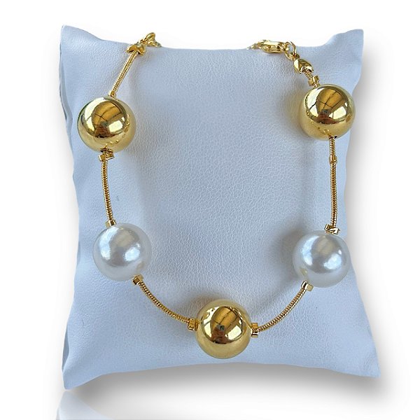 Pulseira Folheada Ouro 18k Bolinhas Pérolas
