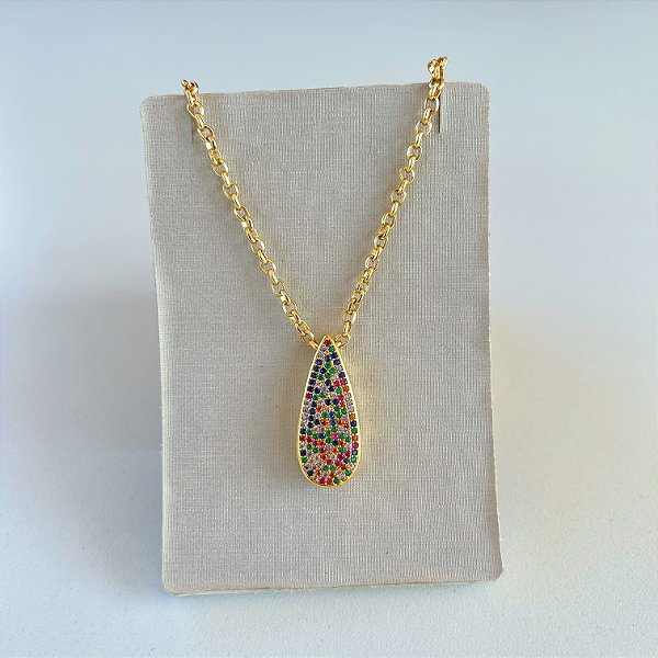 Colar Folheado Ouro 18k Gota Cravejada Colors