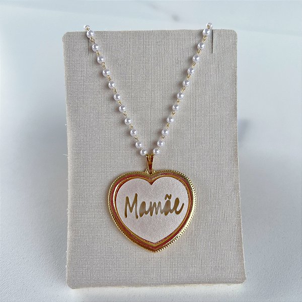 Colar Pérolas Coração Madrepérola Mamãe Folheado Ouro 18k