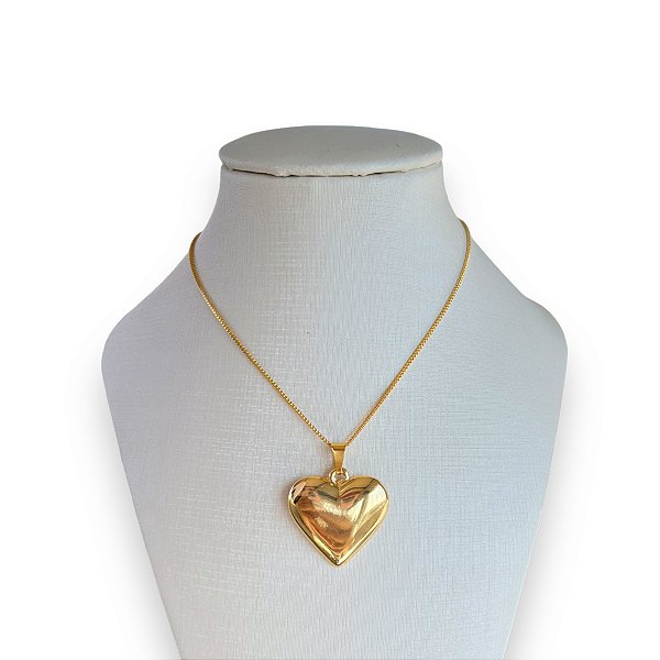 Colar Folheado Ouro 18k Coração Abaulado
