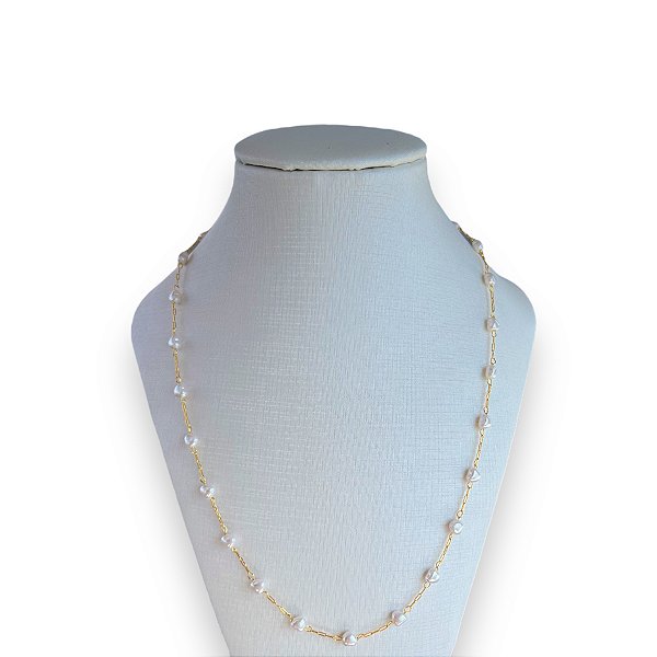Colar Longo Folheado Ouro 18k Pérolas