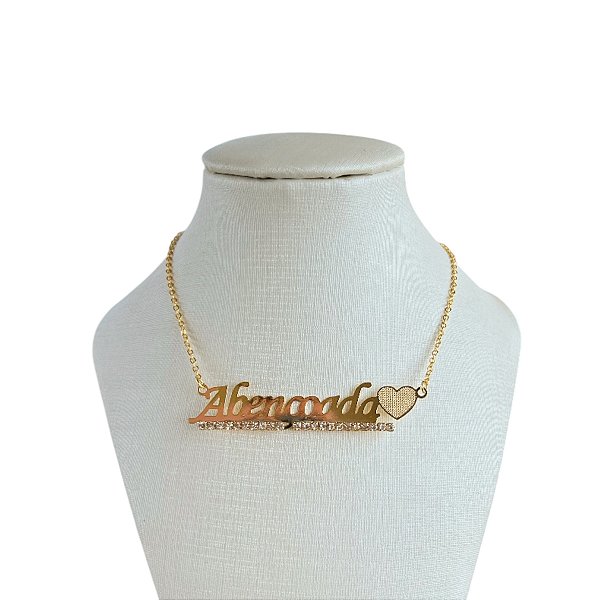 Colar Folheado Ouro 18k Abençoada Strass