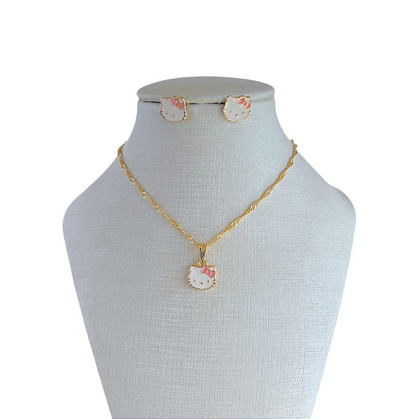 Conjunto Folheado Ouro 18k Infantil Hello Kitty