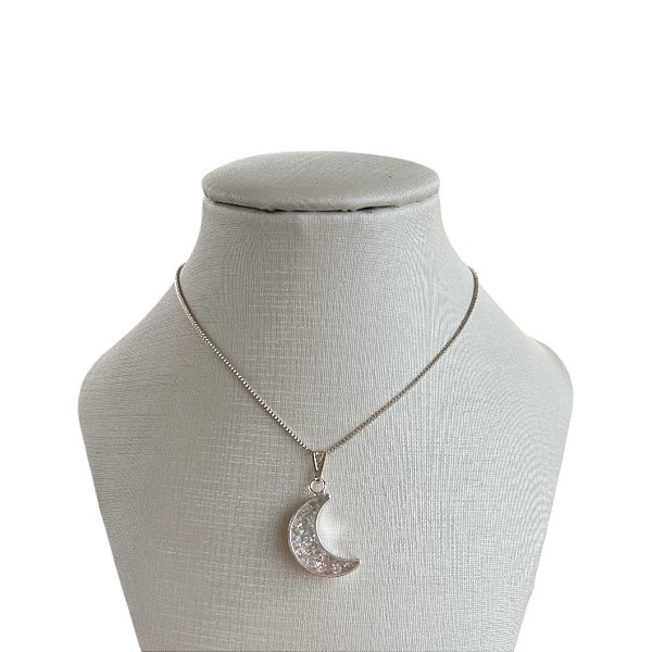 Colar Folheado Prata 925 Cápsula Lua  Cristal