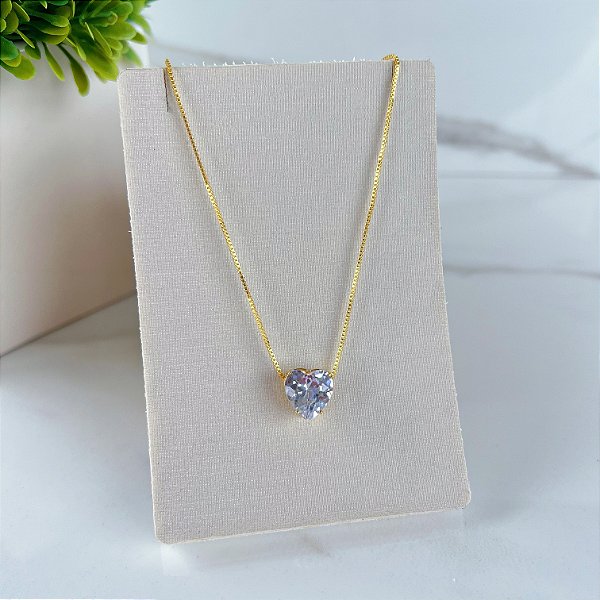 Colar Ponto de Luz Coração Folheado