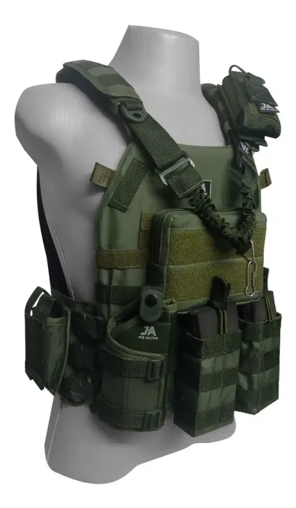 Colete Tático Airsoft Modular Plate Carrier + 8 Acessórios Verde Oliva