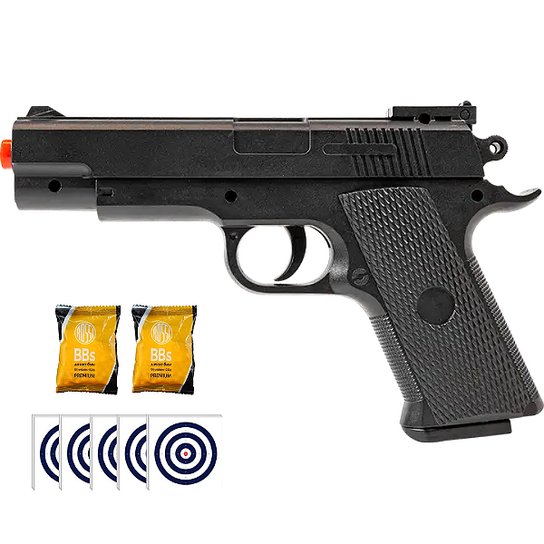 KIT Pistola Airsoft Rossi Spring 1911 V92 + 300 Munições