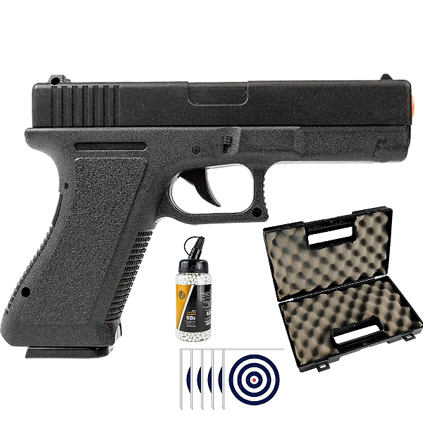Kit Pistola Airsoft Spring V500 Metal + Case + Munição