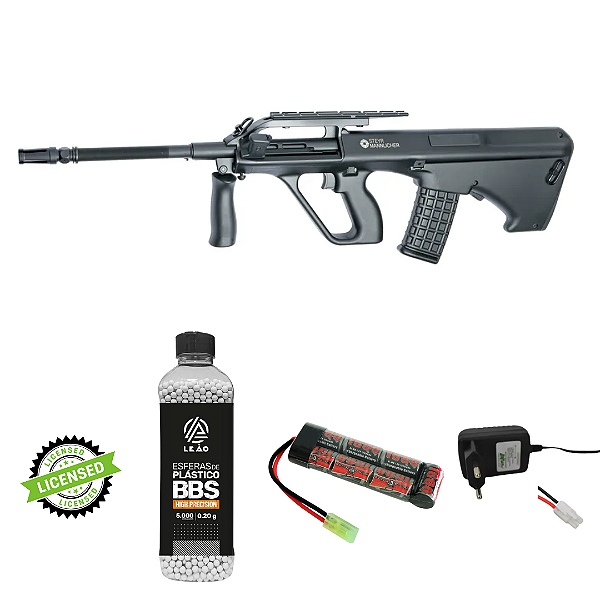 Kit Rifle Airsoft Elétrica AUG A2 Licenciada ASG + 5000 BBs