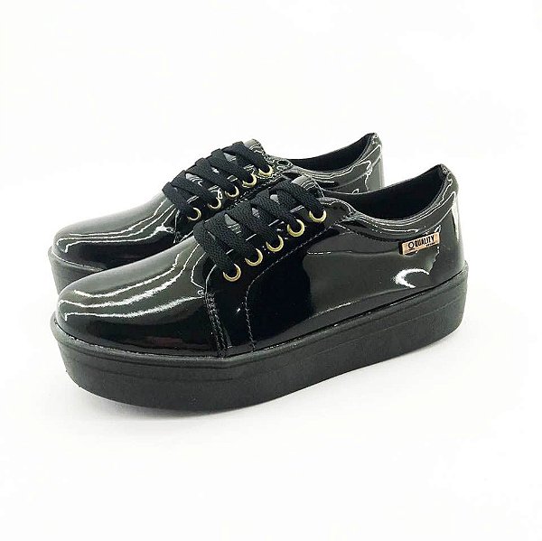 tenis flatform preto verniz