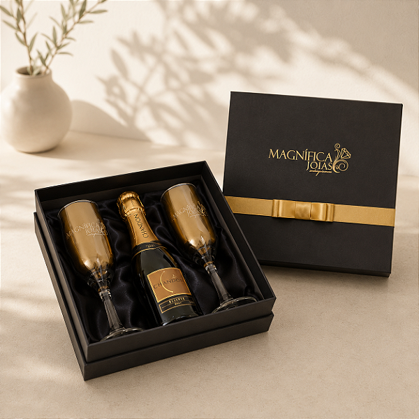 Kit Taça Duplo Personalizado | Caixa | Mini Espumante 187ml