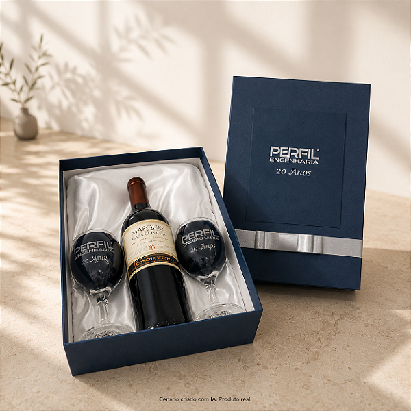 Kit Duplo com 2 Taças de Vinho de Vidro e Espaço para Garrafa 750 ml