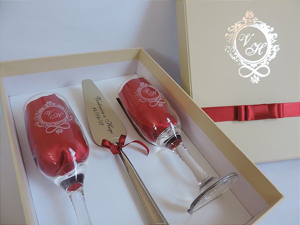 Kit com Espátula Personalizada + Taças de Vidro