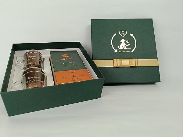 Caixa com xícaras personalizadas e Café - Kit de Café personalizado
