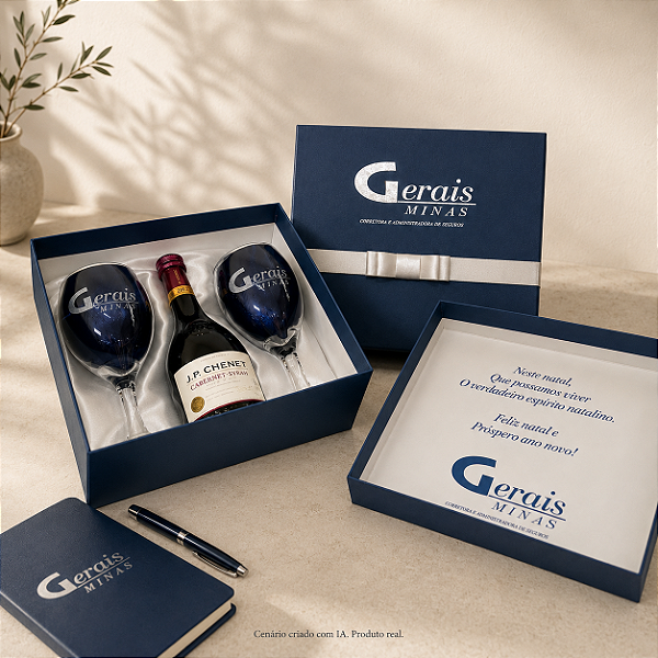 Kit Duplo com 2 Taças de Vinho de Vidro e Espaço para Mini Vinho Com mensagem