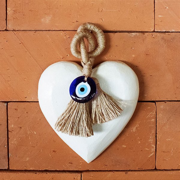 Pendente de Parede Coração Olho Grego Off White