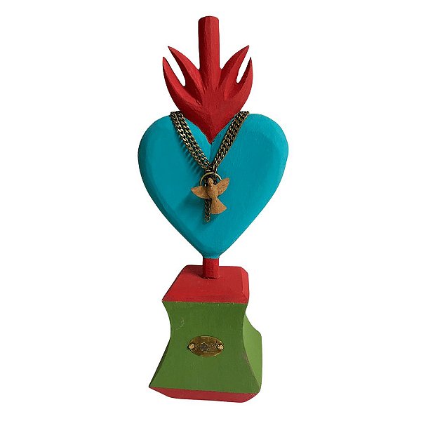 Escultura Coração em Chamas Azul (26x11x9cm)