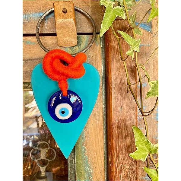 Pendente Coração Olho Grego Maia Turquesa (24x10x3cm)