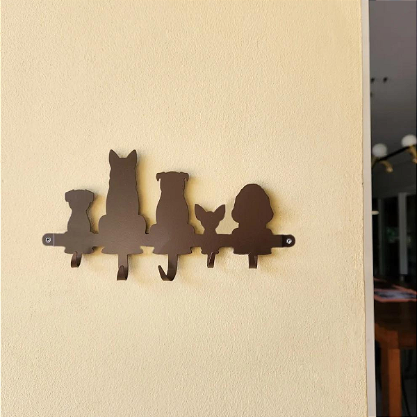 Porta-Chaves 5 Cachorros - Marrom Fosco