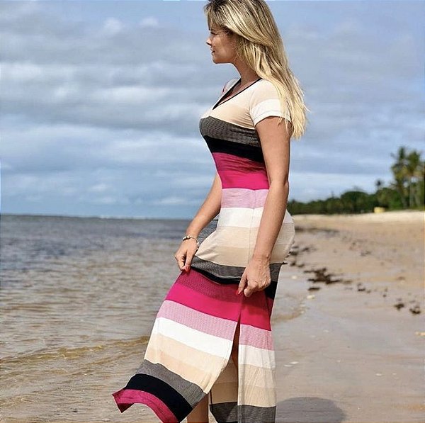 Vestido Viscolycra Longo gola V