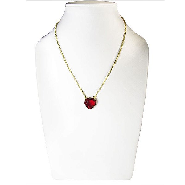 Colar Pingente Coração - Vidro Vermelho