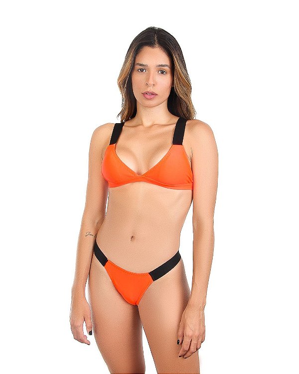 Biquíni Cortininha e Calcinha Ripple Laranja Citric