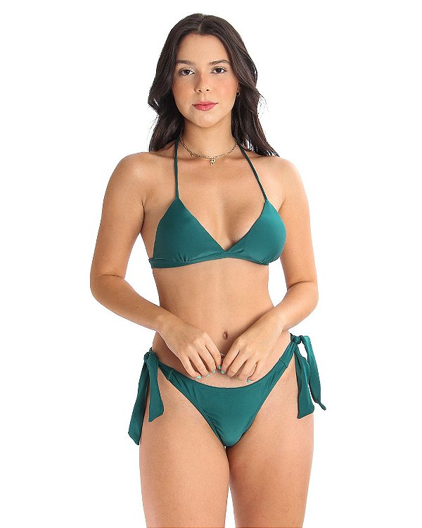 Top Triângulo Fixo Com Bojo Removível Verde Musgo