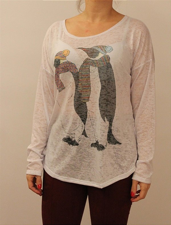 T-shirt manga longa com estampa do Pinguim