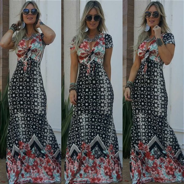 Vestido sereia com estampa floral divina