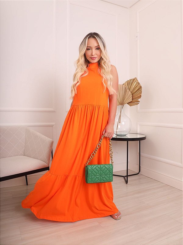 Vestido longo regata golinha - Laranja