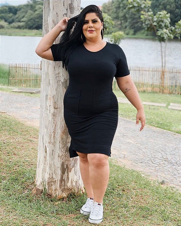 Vestido plus mullet de malha - preto