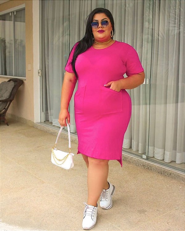 Vestido plus mullet de malha - rosa