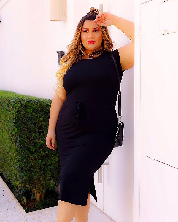 Vestido plus size de malha Vanessa - preto