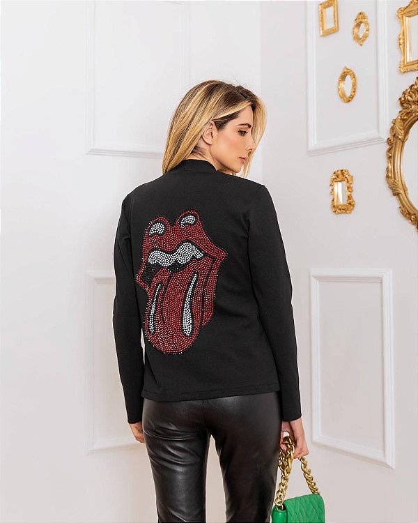 Moletom preto Rolling Stones - tamanho único - veste do 36 ao 42