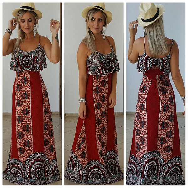 Vestido longo babado lindo de viver