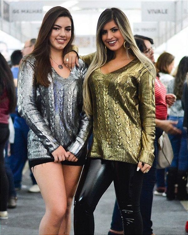 Blusa tricot metalizada prata ou dourado