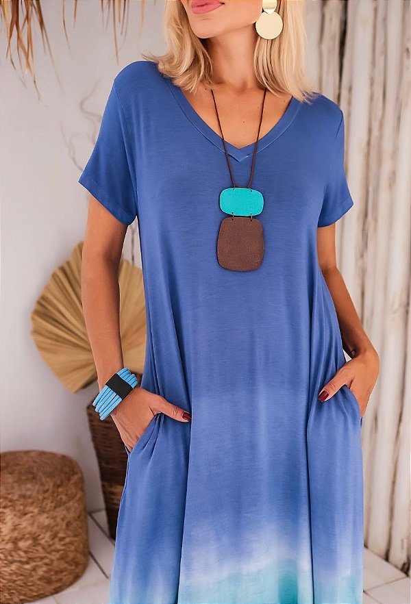 Vestido longo em malha tie dye na cor Azul - Madame Ninna - loja online de  confeccções femininas