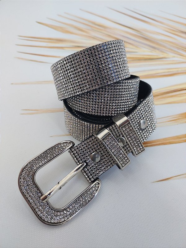 Cinto shine com cristais de strass prata - Tamanho único - veste manequim 38 ao 42